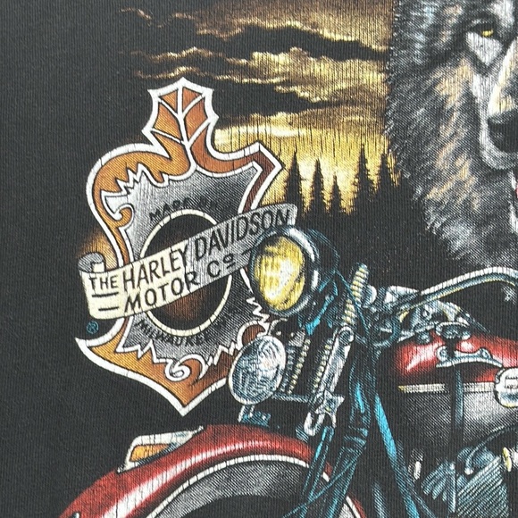 Vtg 1989 3D Emblem Harley Davidson Survivors Wolf LS t-shirt XL single stitch - Picture 5 of 13